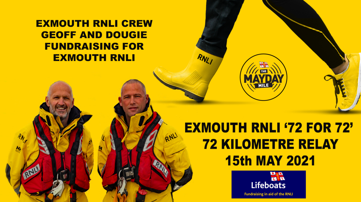 Exmouth RNLI crew competing in the MayDay Mile ’72 for 72’ Charity Fundraiser