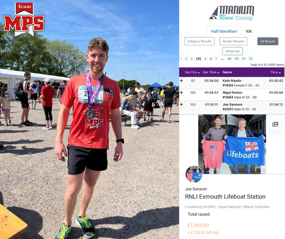 Exmouth’s MPS Joe completes the Great West Run for Exmouth RNLI