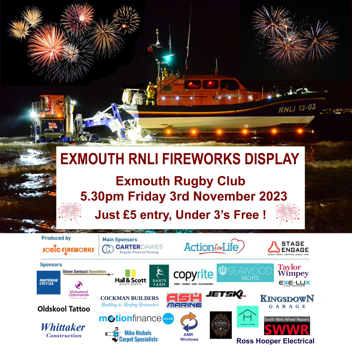 Exmouth RNLI launch the town’s Fireworks Display 2023